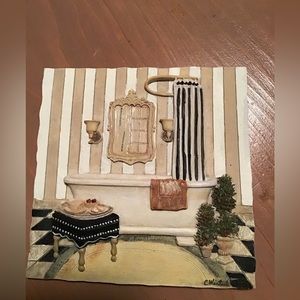 C WINTERLE OLSON CERAMIC WALL PLAQUE BATHROOM 3D EUC SIGNED TILE